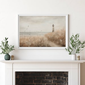 Lighthouse Wall Art Vintage Coastal Decor Beach Lighthouse Digital Art Print For Living Room