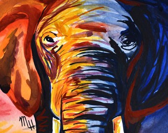 Elefant Aquarell Druck | Aquarellmalerei | Elefant | Leuchtend bunt | Schwarz und Weiß | Kinderzimmer | Tier Kunst |
