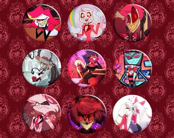 Hazbin Hotel Button Pin / Insignia de metal / Personajes de anime creativos / Ideal para fanáticos y coleccionistas / 58 mm / 2,3 pulgadas de diámetro