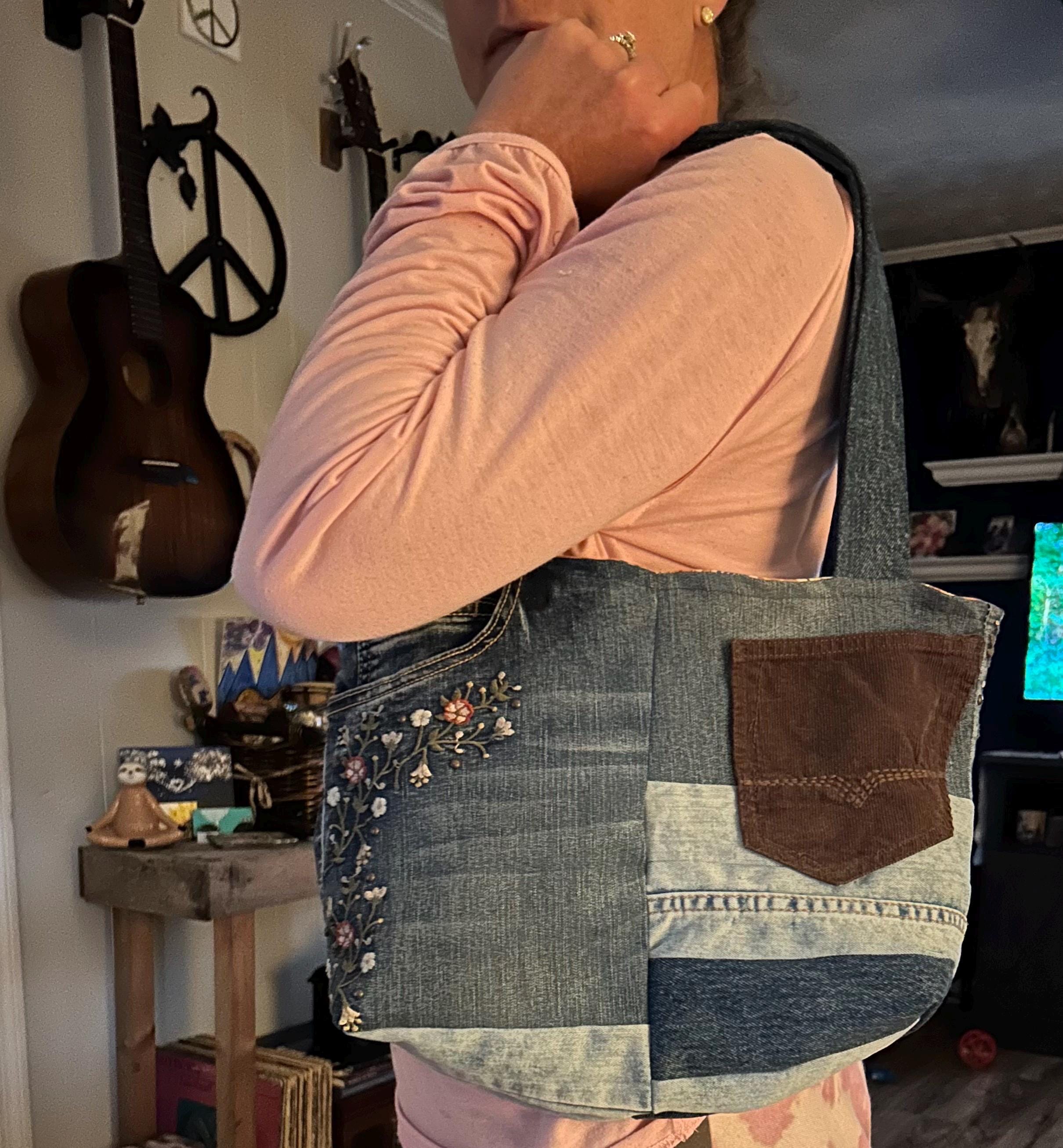 Vintage Denim Spliced Women Shoulder Bag main image 1