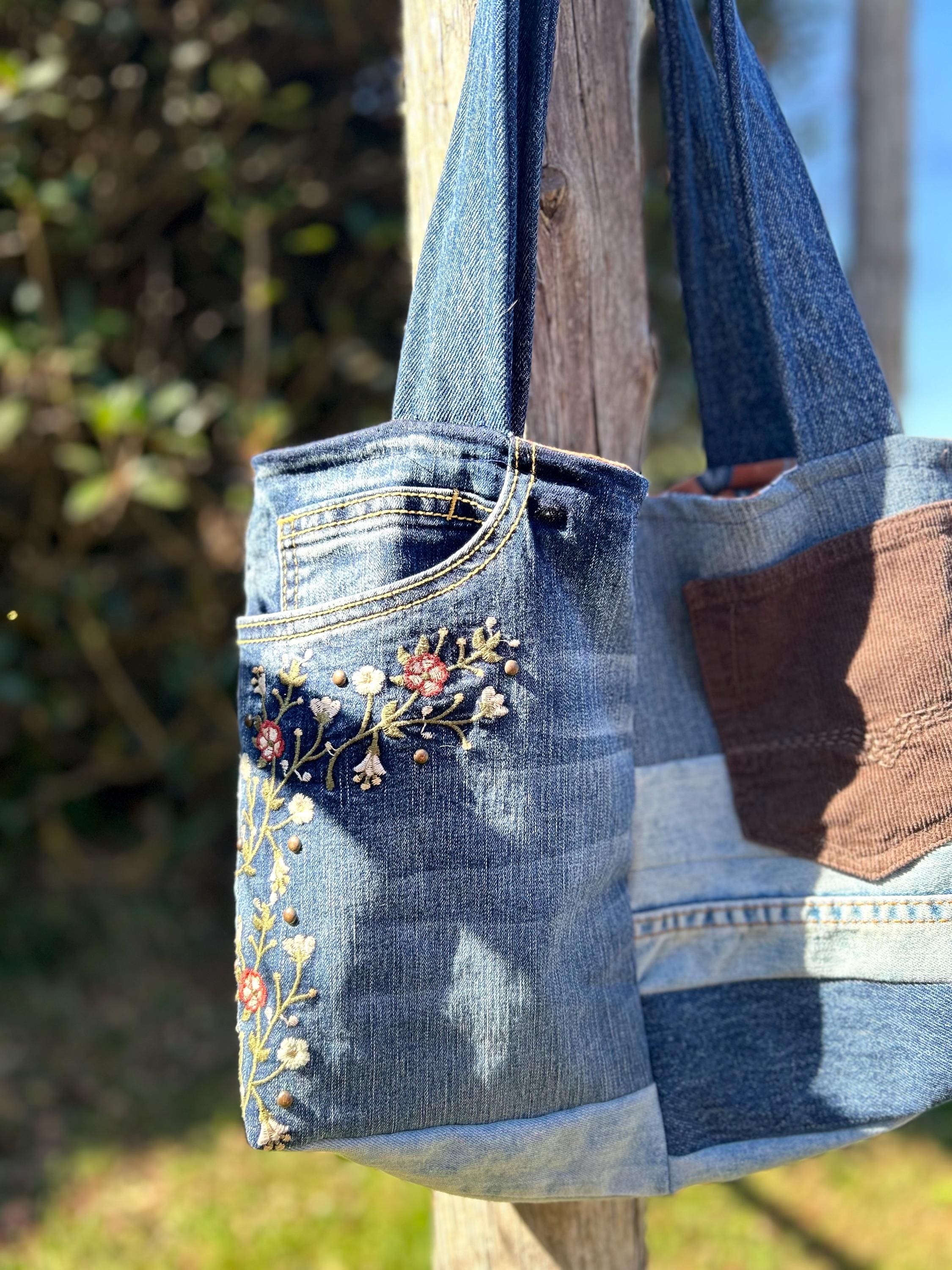 Vintage Denim Spliced Women Shoulder Bag