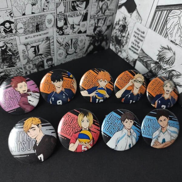 Haikyuu Badges | anime jewelry | Anime fan gift | Cosplay | Hinata | Kageyama | Tsukishima | Sawamura | Oikawa | Kenma | Karasuno | Nekoma