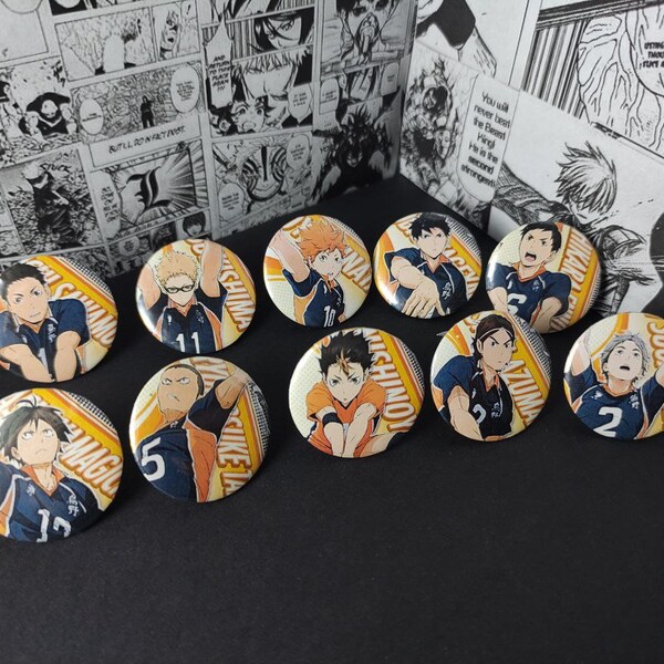 Haikyuu Badges | anime jewelry | Anime fan gift | Cosplay | Hinata | Kageyama | Tsukishima | Azumane | Sawamura | Nishinoya | Tanaka