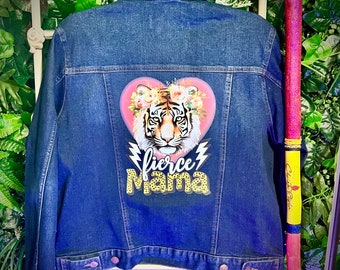 Fierce Mama Custom Print Denim Jacket