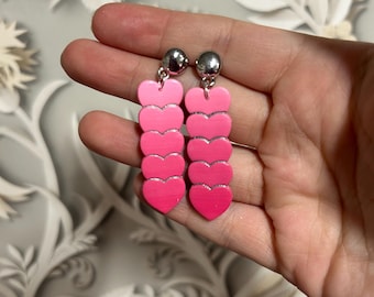 Pink Gradient Heart Dangle Earrings