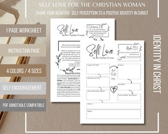 Self-Love Christian Worksheet: Bible Study, Affirmations (Printable PDF)