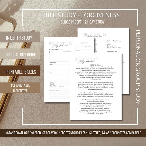 Bible Study, Forgiveness, Christian, Biblical Forgiveness, Personal or Group Bible Study, In Depth Bible Study, Printable or PDF Annotable