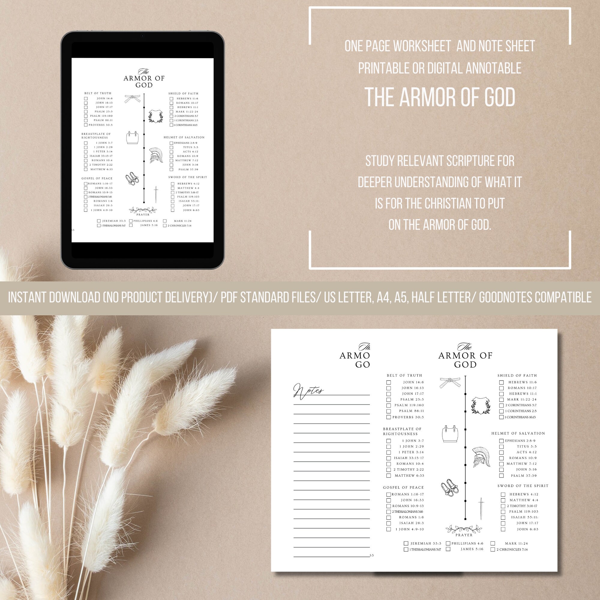 Armor of God Bible Study Verse Plan: Printable Worksheet (PDF Annotable ...