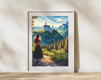 Kunstafdruk kasteel Neuschwanstein: sprookjesachtig berglandschap (digitale download)