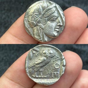 Beautiful Ancient Roman Greek Unique silver coated Rare Athena Attica owl coin