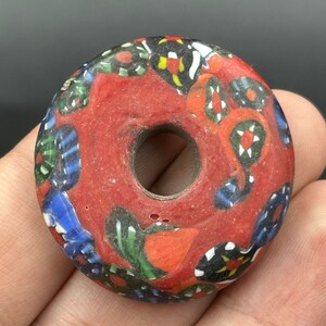 Ancient Roman Mosaic Glass Bead: Unique Disc Pattern