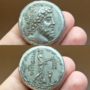 Unresearched ancient greek king image silver coated large coin