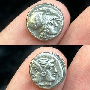 Immaculate rare Ancient Greek Unique Two Face Image Silver Coated Coin