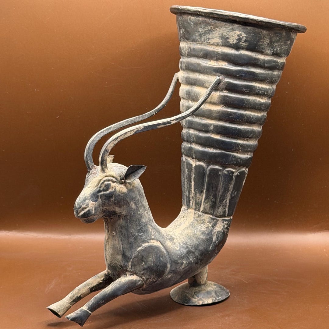 Wonderful Ancient Greek Silver Rare Patina Rhyton Wine Cup With Animal ...