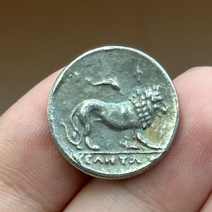 Ancient Greek Athena And Lion Image Silver Coated Coin