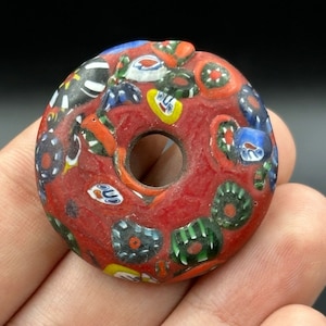 Ancient Roman Mosaic Glass Bead: Rare Faces Pattern