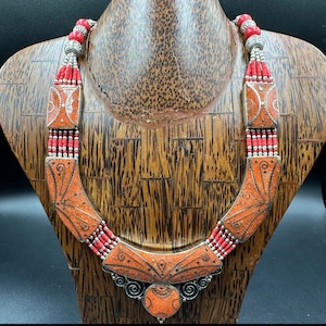 Beautiful Tibetan Nepalese very unique Coral Stone Silver plated Necklace