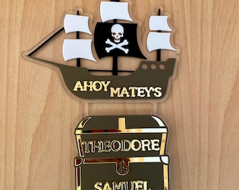 Custom Pirate Cake Topper - Dual Layer High-Quality Acrylic | Personalized Birthday Cake Decoration | Nautical Party Supplies | Name Charm