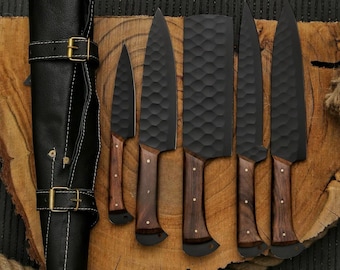 CUSTOM HANDMADE DAMASCUS Chef Knives Set of 5 Pcs, Damascus Chef knife, Damascus Kitchen Knives, Christmas Gifts, Unique Gift For Him