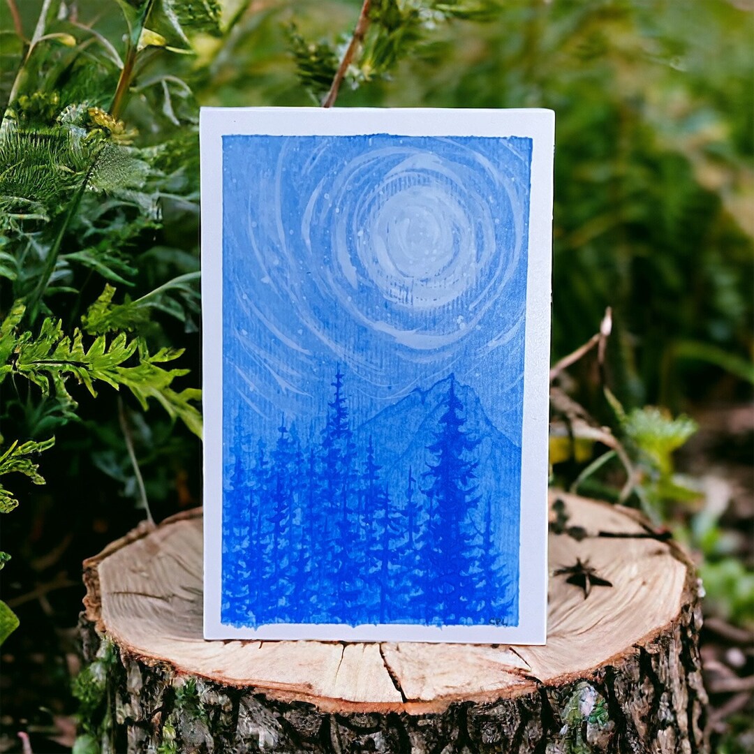 Winter Blue Pine Forest Hand Painted Watercolor Print Size 4 X 6 In - Etsy