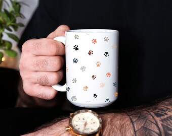 Love Dogs Cats Brown and Orange Paw Print 11oz and 15oz Wraparound Mugs