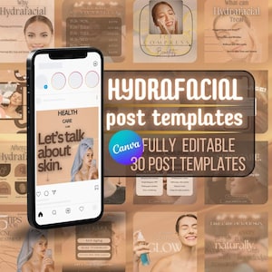 30 Hydrafacial Instagram Post Templates: Skincare Marketing (CANVA)