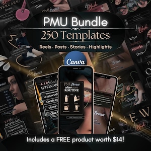250 PMU Instagram Templates: Microblading & Lip Blush (Canva Editable)