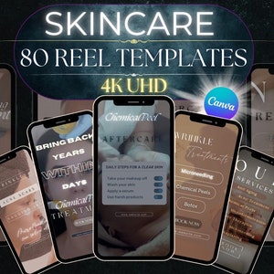 80 Skincare Reels Templates: Esthetician Marketing, Canva (Digital Download)