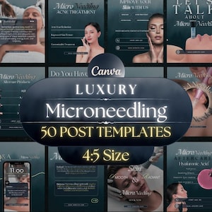 50 Microneedling Instagram Templates, Editable Skincare Canva Posts, 4:5 Instagram Templates for Estheticians, Medspa Social Media Kit