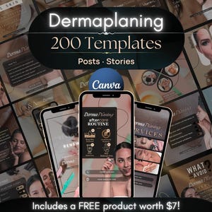 Modelli Instagram per dermaplaning: social media per la cura della pelle (Canva modificabile, pacchetto da 200 post e storie)