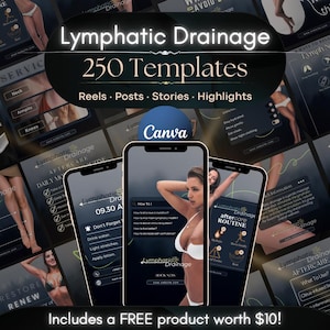 Lymphatic Drainage Instagram Templates: Massage Therapy Posts (Canva)