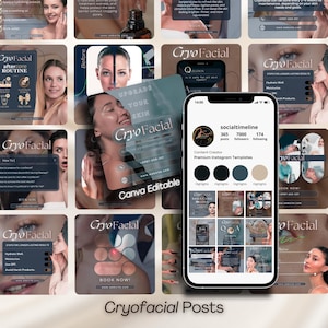 Cryofacial Instagram Templates: Skincare Social Media (Canva Editable, Includes Captions & Photos)
