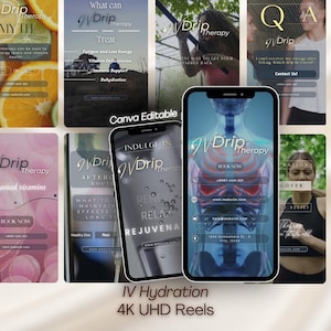 Modelli per Instagram Reels dedicati alla terapia di idratazione endovenosa, modificabili con Canva (4K UHD)