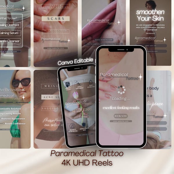 Instagram-rollen paramedische tattoo: sjablonen voor littekencamouflage (bewerkbaar op canvas)