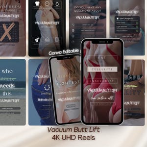 Vacuum Butt Lift Instagram Templates, Body Sculpting Reels (Canva Editable, 4K UHD)
