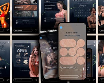 Szablony na Instagram dotyczące tatuaży paramedycznych: kamuflaż blizn, PMU Canva (edytowalne)