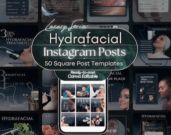 Hydrafacial Instagram Templates, Skincare Social Media Posts (Canva Editable)