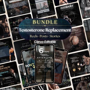 Plantillas de Instagram para el tratamiento de reemplazo de testosterona: Publicaciones sobre terapia hormonal (Canva)