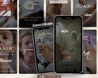 40 Vorlagen für Hautpflegerollen: Kosmetikerin Social Media Marketing Kit (Canva Editierbar)