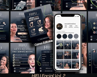 HIFU Facial Instagram Templates: Skincare Posts (Canva Editable)