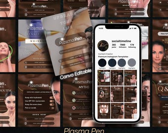 Plasma Pen Instagram Templates, Skincare Social Media (Canva Editable)