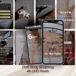 Plantillas de Instagram Reels de EMS Body Sculpting: Contorno corporal (Canva editable, 4K UHD)