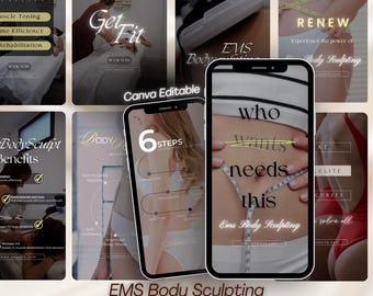 Plantillas de Instagram Reels de EMS Body Sculpting: Contorno corporal (Canva editable, 4K UHD)