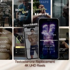 Reels de reemplazo de testosterona: Plantillas de Instagram sobre terapia hormonal (Canva)