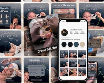 Plantillas de Instagram para peeling químico: Publicaciones sobre cuidado de la piel en redes sociales (Canva editable)