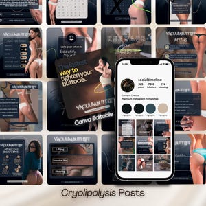 Plantillas de Instagram para terapia de levantamiento de glúteos con vacío: publicaciones sobre escultura corporal y ventosas para marketing en redes sociales