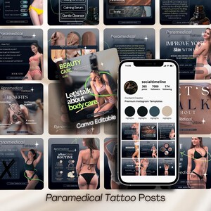 Paramedical Tattoo Instagram Templates: Scar Camouflage, PMU (Canva Editable)