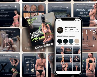 Szablony na Instagram z tatuażami paramedycznymi: kamuflaż blizn, PMU (Canva Editable)