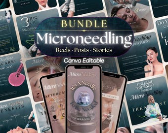 120 Microneedling Instagram Templates: Skincare Social Media (Canva Editable)