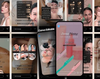 100 plantillas de historias de Instagram sobre dermaplaning: Canva editable